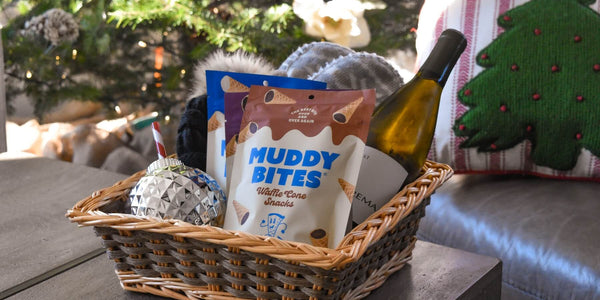 Gift basket filled with a variety pack of Muddy Bites for a perfect present